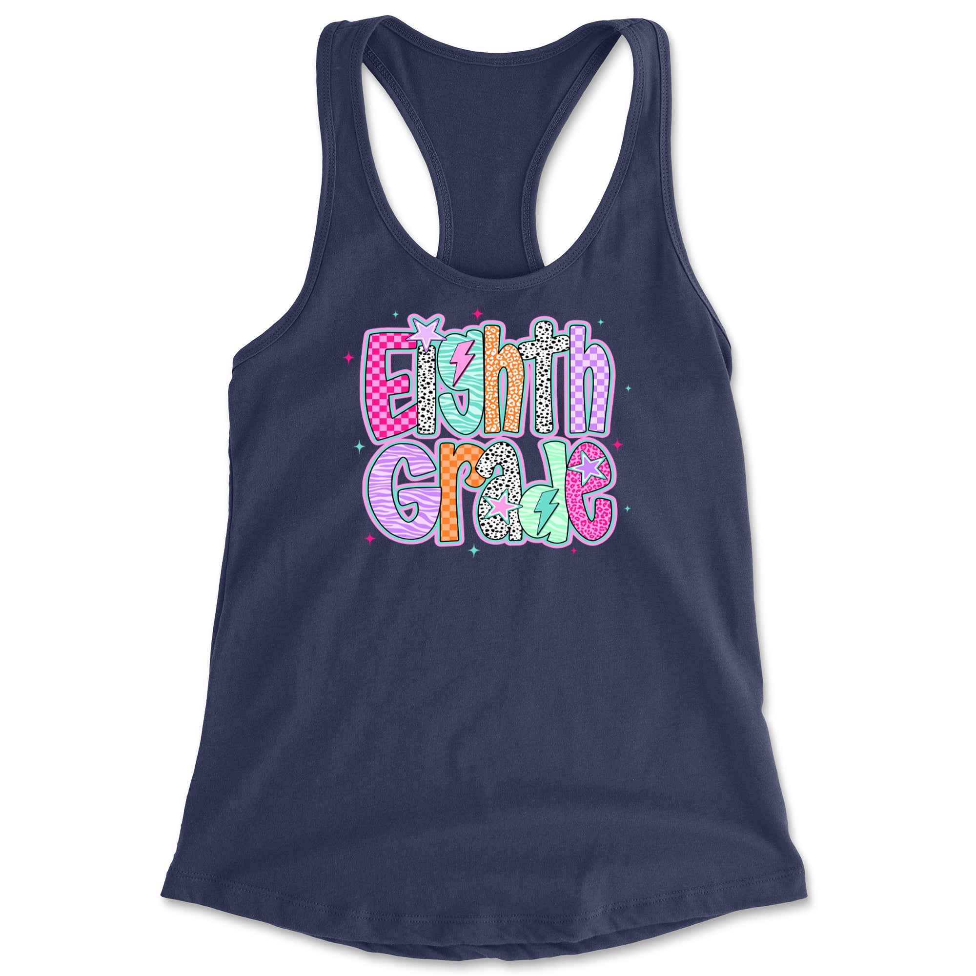 Eighth Grade Energy Colorful Back to School Racerback Tank Top for Women Navy Blue