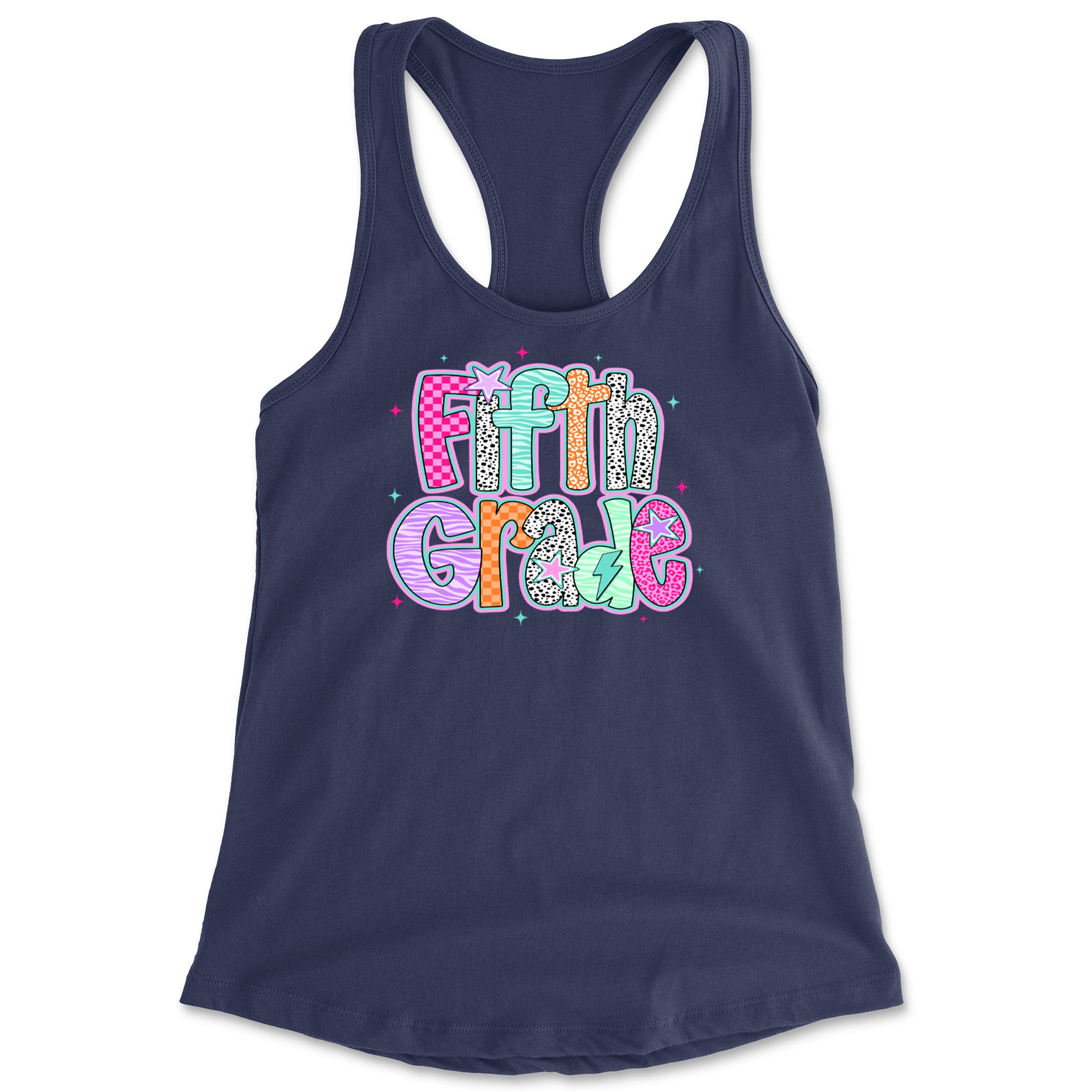 Fifth Grade Fly Colorful Back to School Racerback Tank Top for Women Navy Blue