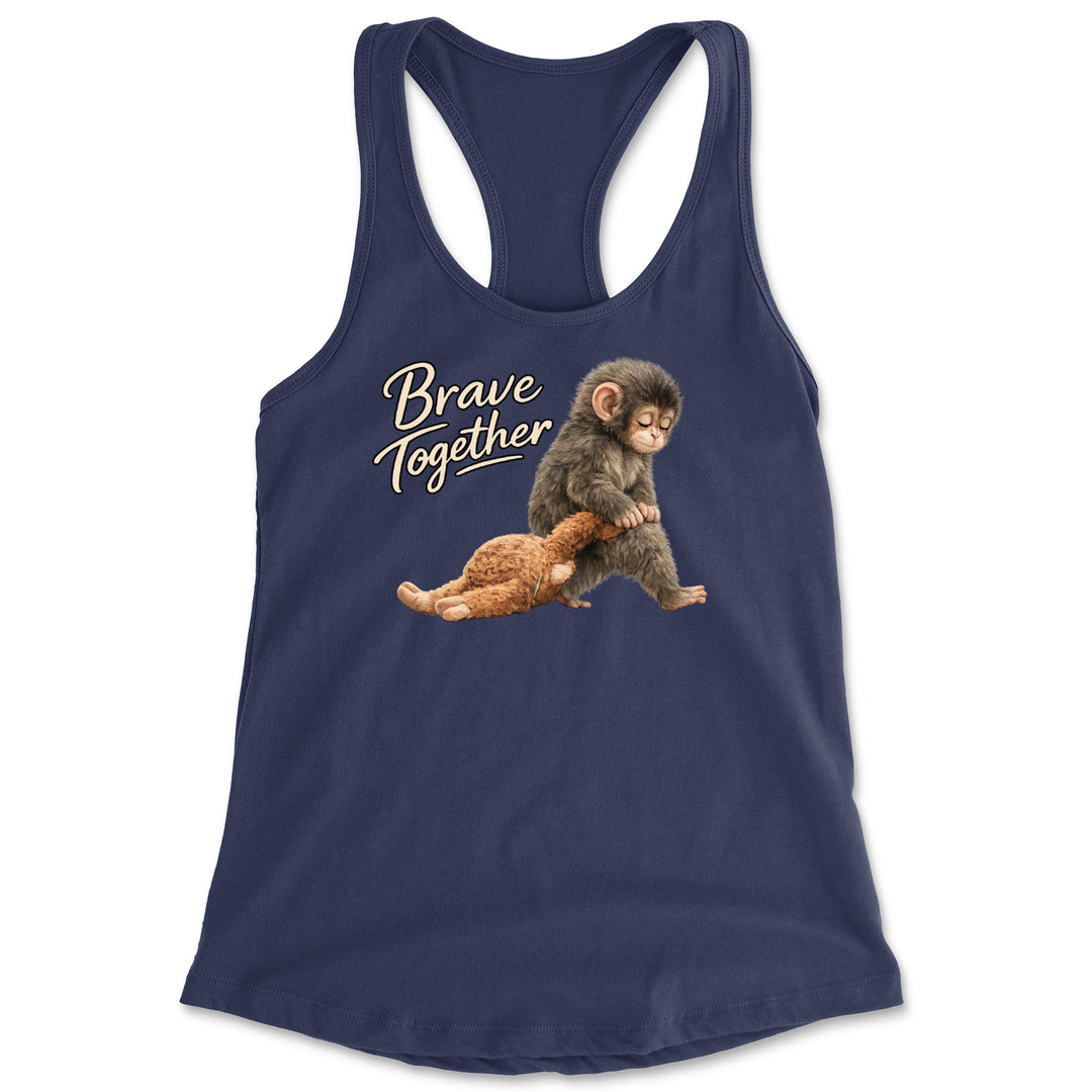 Punch Brave Together Stuffed Animal Racerback Tank Top for Women Navy Blue
