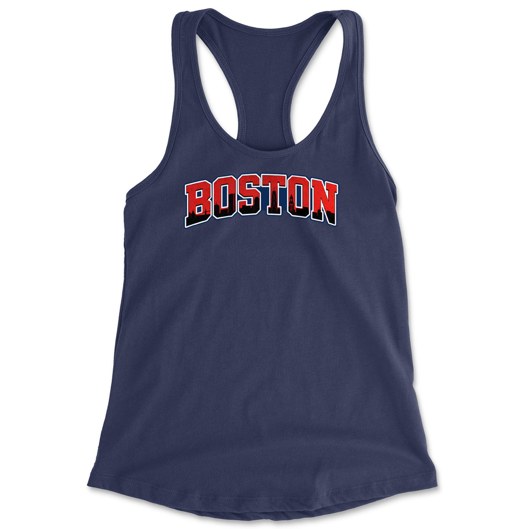 Boston City Pride Skyline Racerback Tank Top for Women Navy Blue