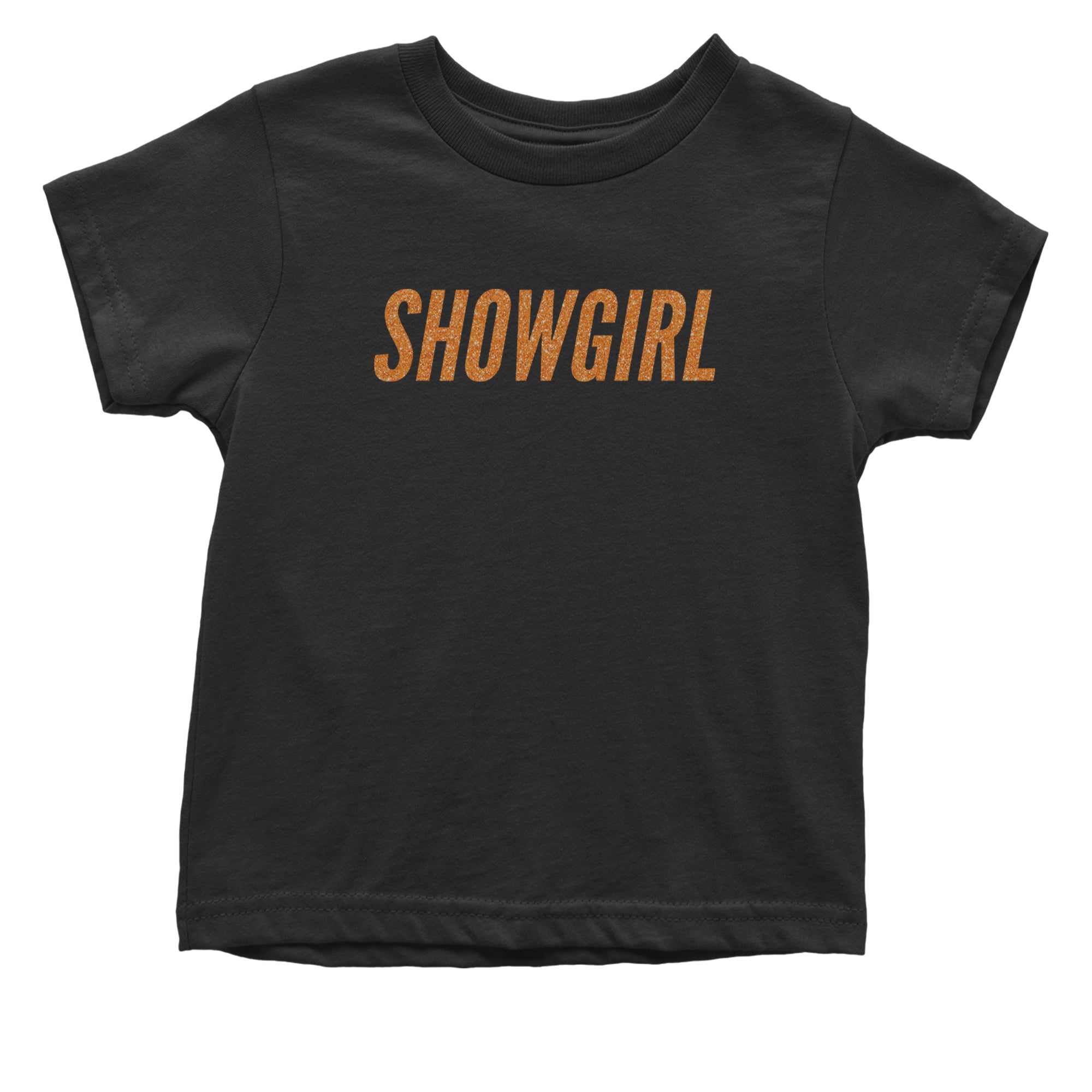 Showgirl Orange Glitter Infant One-Piece Romper Bodysuit Or Toddler T-shirt Black