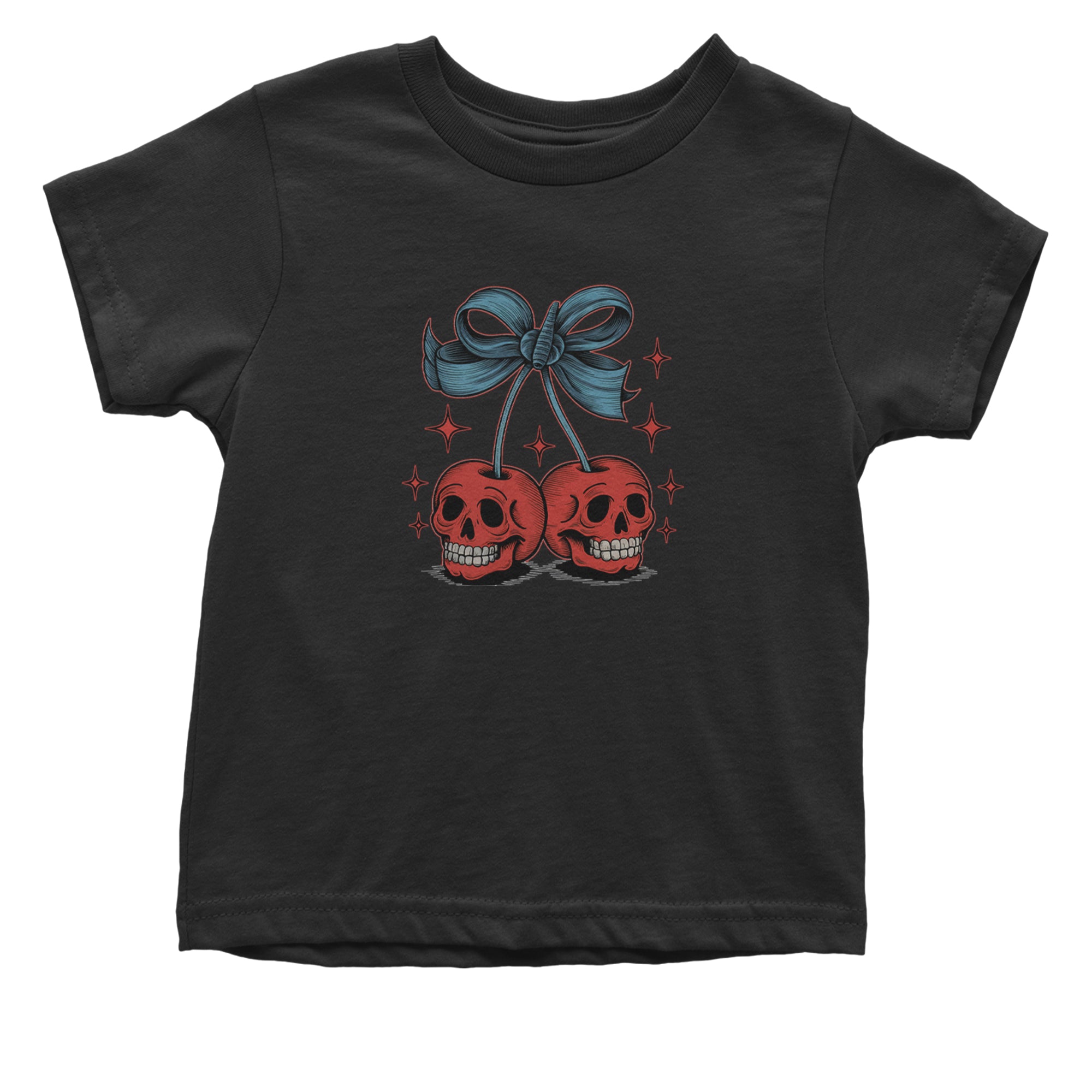 Cherry Skulls Retro Tattoo Infant One-Piece Romper Bodysuit Or Toddler T-shirt Black