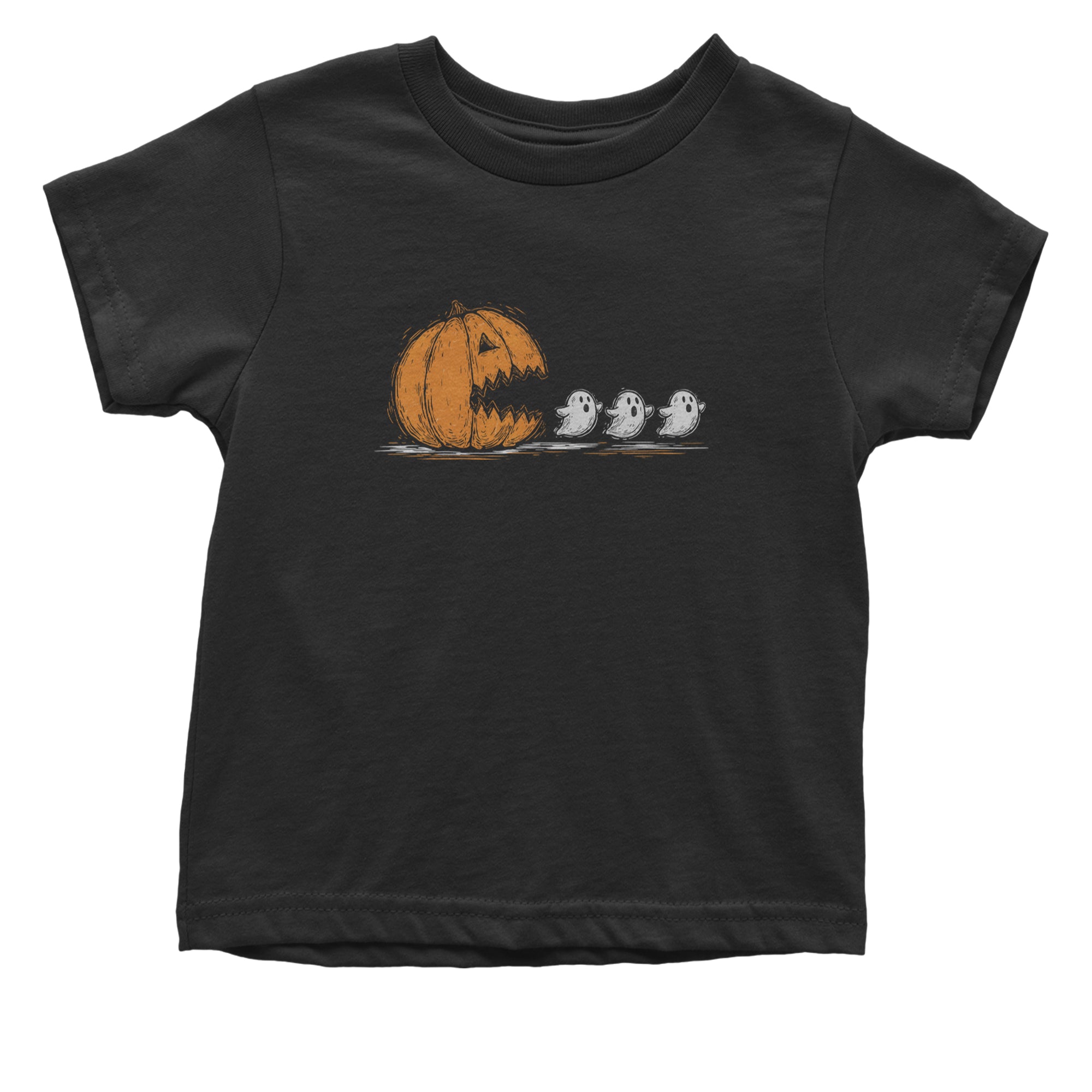Pumpkin Pacman Chasing Ghosts Halloween Infant One-Piece Romper Bodysuit Or Toddler T-shirt Black