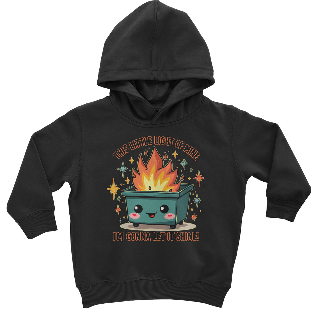 This Little Light of Mine Dumpster Fire Smile Face graphic on Toddler Hoodie and Baby Fleece Onesie