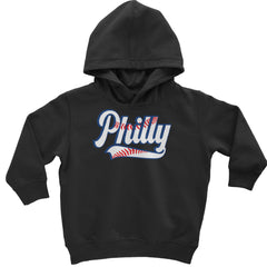 Philly Baseball Stitching graphic on Toddler Hoodie and Baby Fleece Onesie