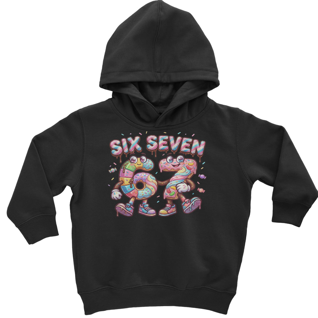 Candy swirl meme artwork with frosted 6 and 7 characters, on a toddler pullover fleece hoodie or infant footless fleece one-piece