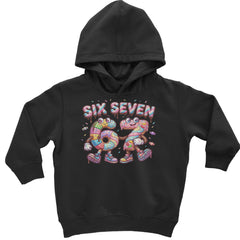 Candy swirl meme artwork with frosted 6 and 7 characters, on a toddler pullover fleece hoodie or infant footless fleece one-piece