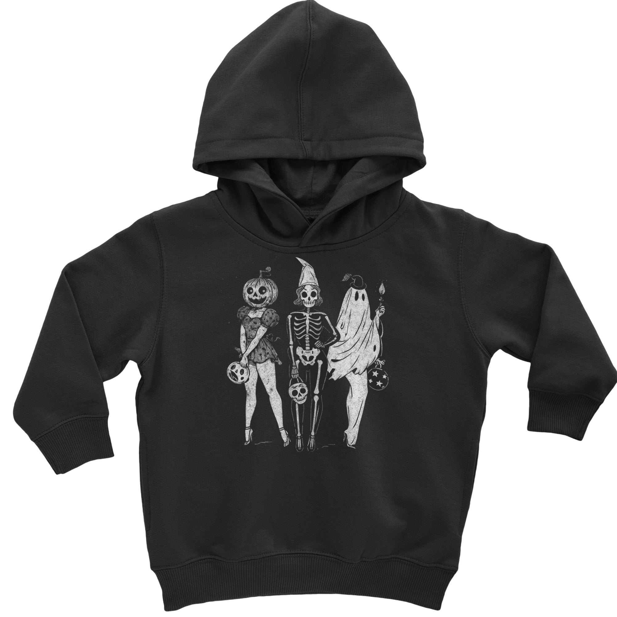Vintage Spooky Squad Pinup Halloween Design Toddler Hoodie Or Infant Fleece Romper Black