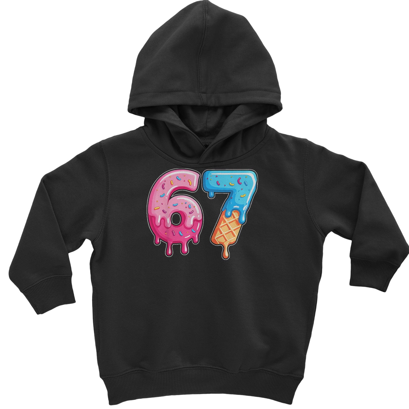 67 Dripping Ice Cream Donut Melt Toddler Hoodie Or Infant Fleece Romper Black