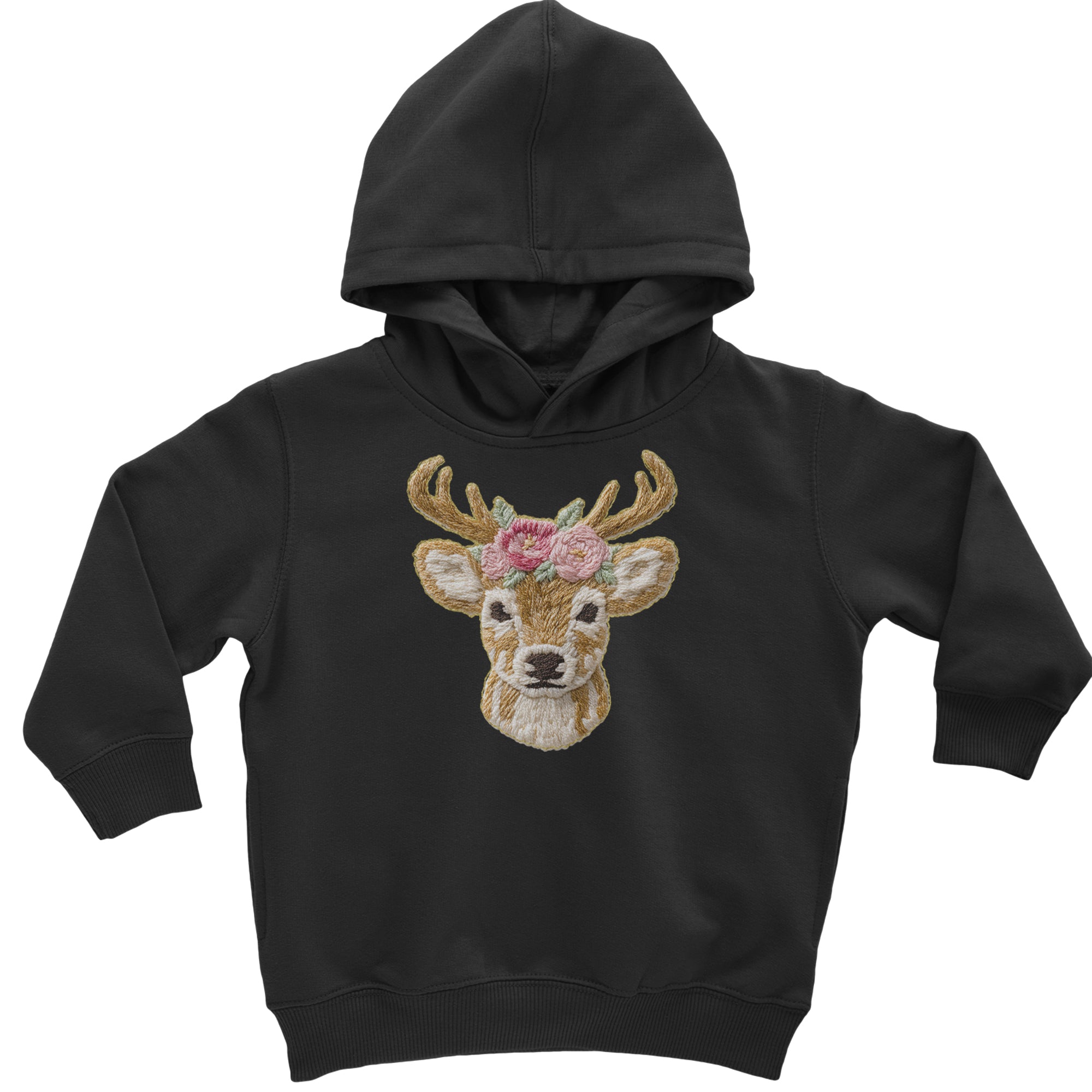 Vintage Reindeer Embroidery Art Soft Cottagecore Toddler Hoodie Or Infant Fleece Romper Navy Blue