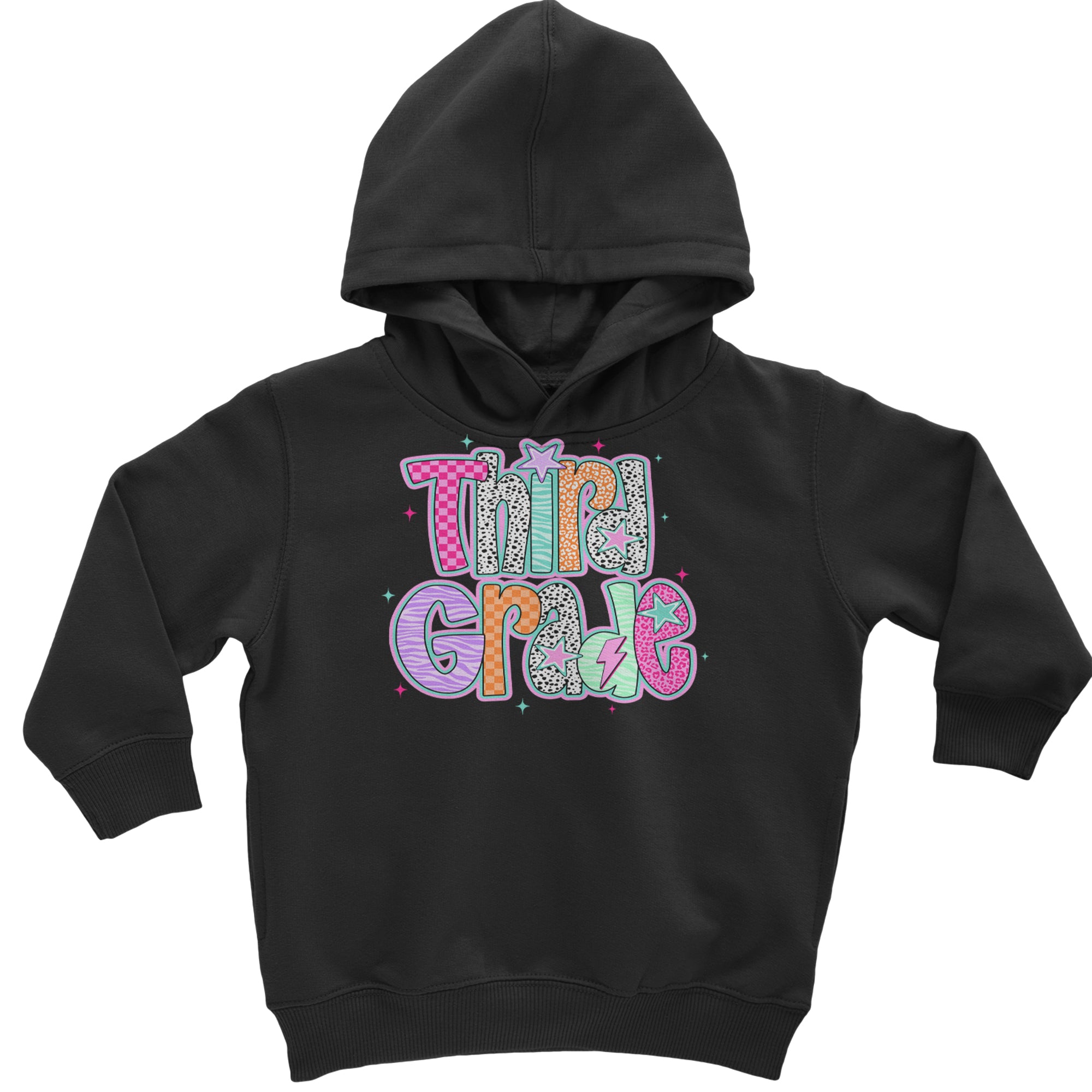 Third Grade Thunder Colorful Back to School Toddler Hoodie Or Infant Fleece Romper Black