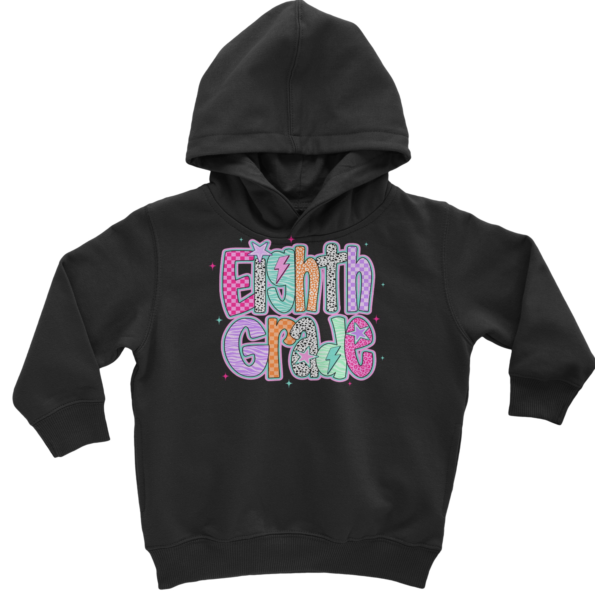 Eighth Grade Energy Colorful Back to School Toddler Hoodie Or Infant Fleece Romper Black