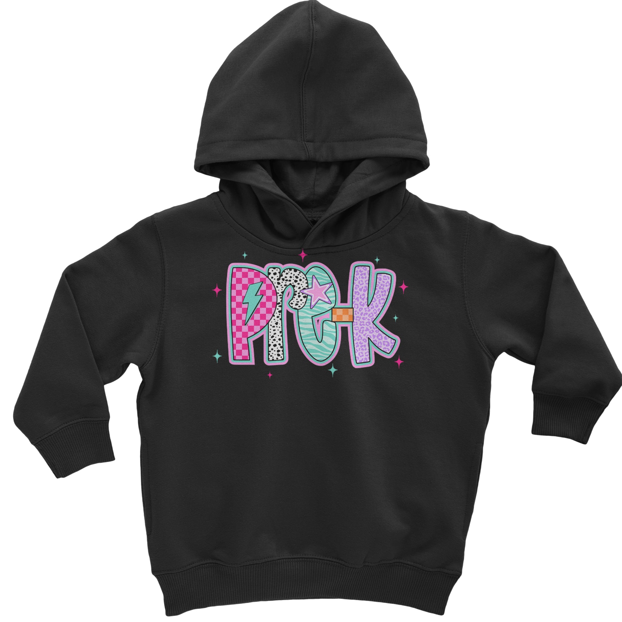 Pre-K Party Time Colorful Back to School Toddler Hoodie Or Infant Fleece Romper Black
