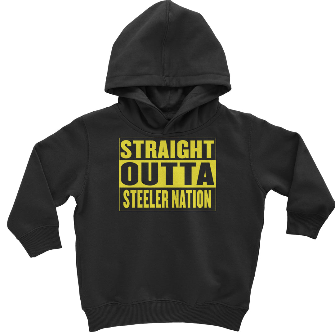 Straight Outta Steeler Nation Football graphic on Toddler Hoodie and Baby Fleece Onesie