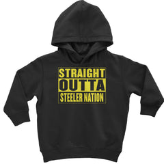 Straight Outta Steeler Nation Football graphic on Toddler Hoodie and Baby Fleece Onesie