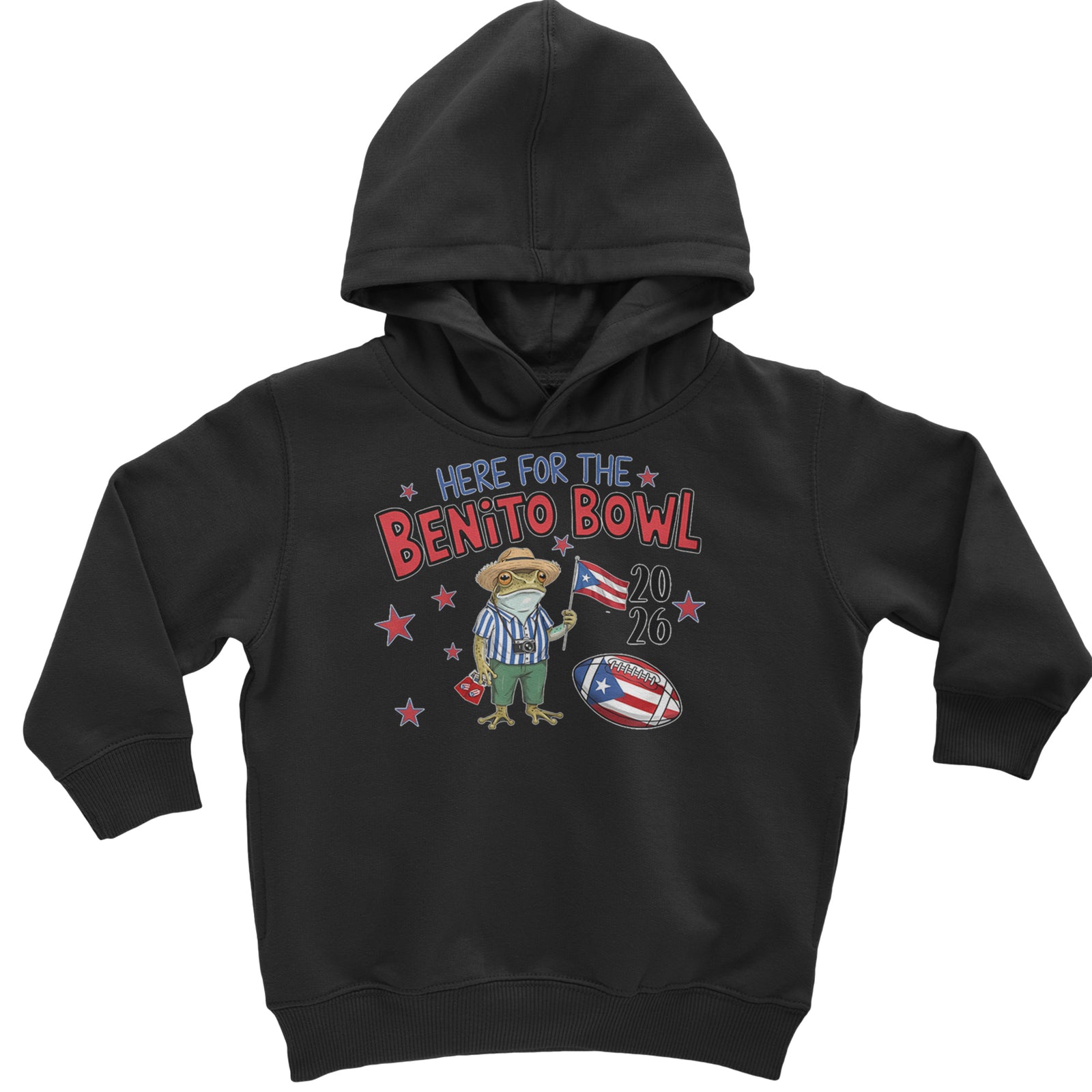 Frog Here for the Benito Bowl Football Toddler Hoodie Or Infant Fleece Romper Black
