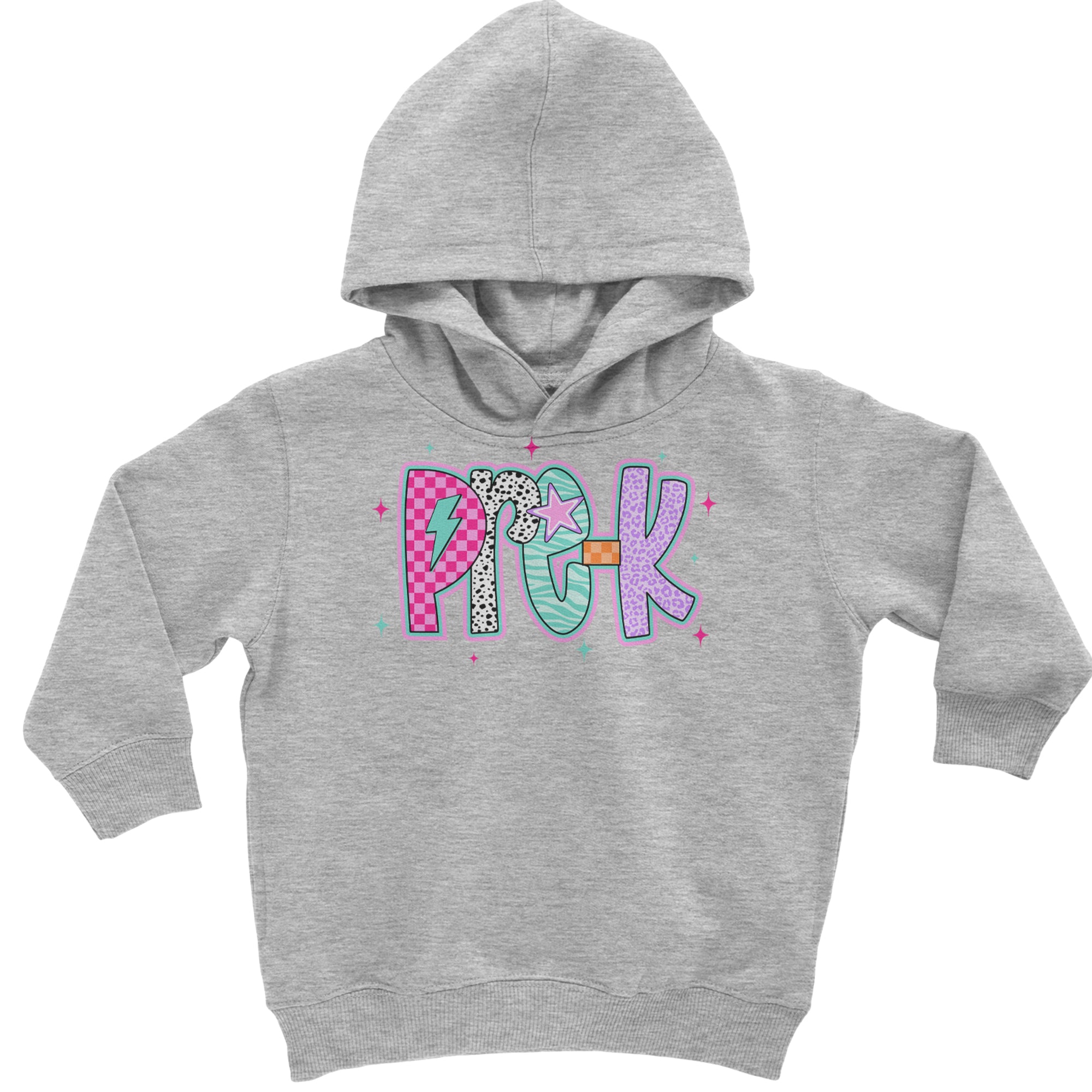 Pre-K Party Time Colorful Back to School Toddler Hoodie Or Infant Fleece Romper Heather Grey