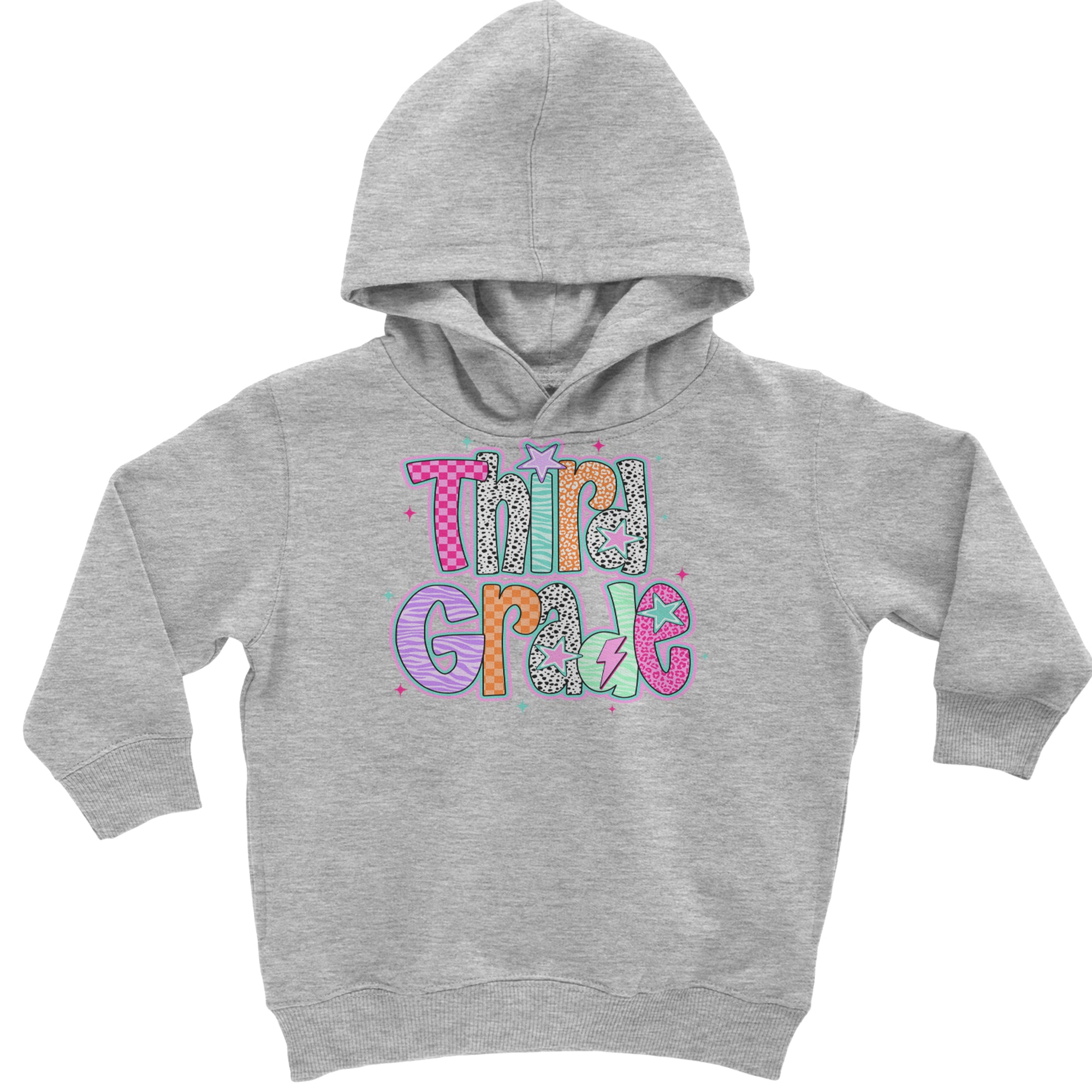 Third Grade Thunder Colorful Back to School Toddler Hoodie Or Infant Fleece Romper Heather Grey