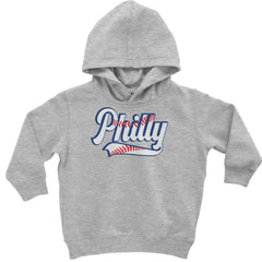 Philly Baseball Stitching graphic on Toddler Hoodie and Baby Fleece Onesie in Heather Grey