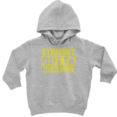 Straight Outta Steeler Nation Football graphic on Toddler Hoodie and Baby Fleece Onesie in Heather Grey