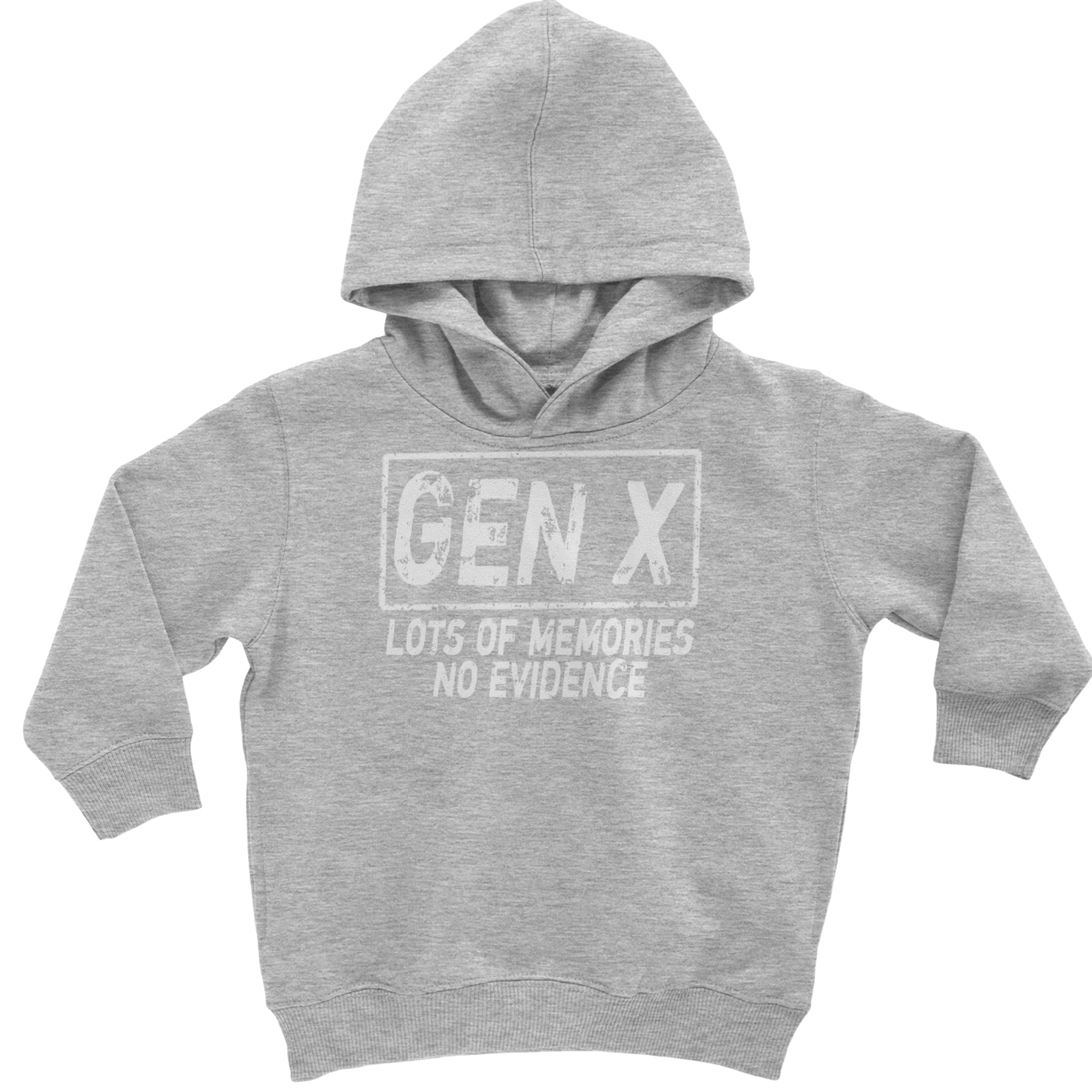 Gen X Lots of Memories No Evidence Nostalgia Toddler Hoodie Or Infant Fleece Romper Heather Grey