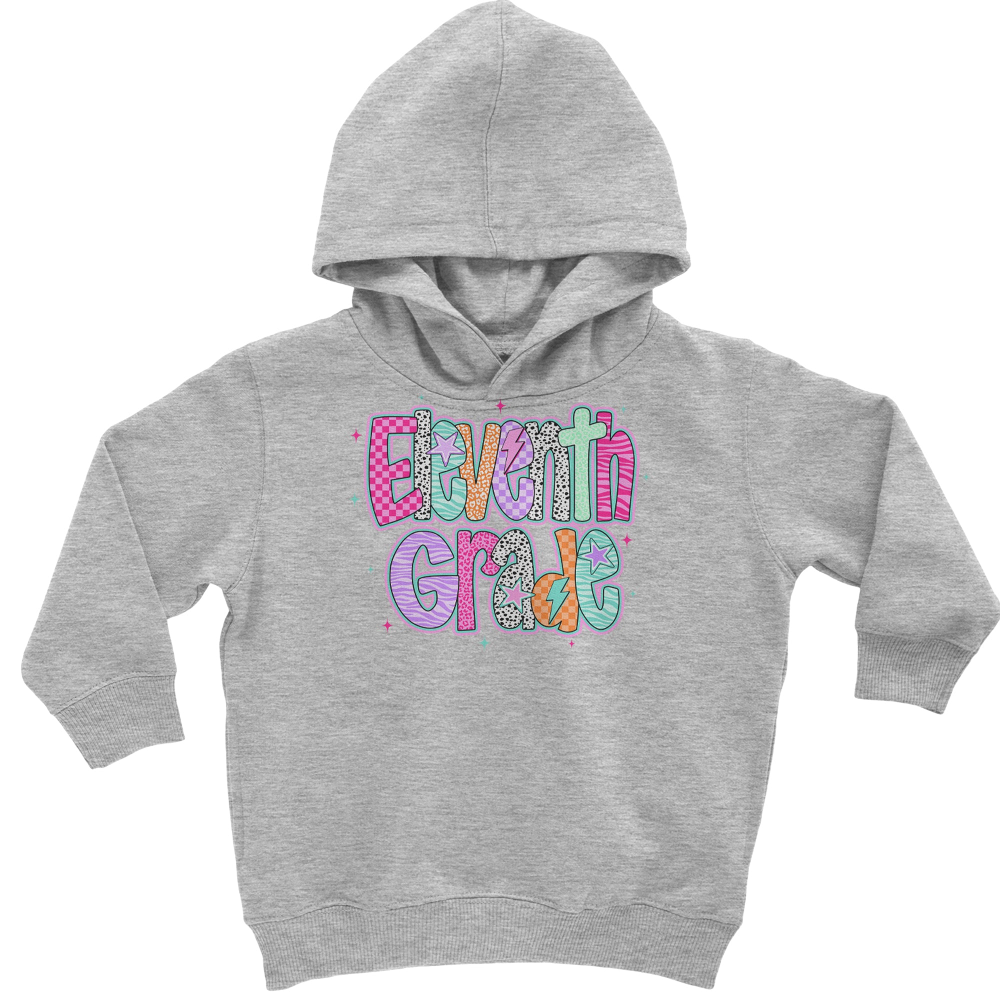 Eleventh Grade Extra Colorful Back to School Toddler Hoodie Or Infant Fleece Romper Heather Grey