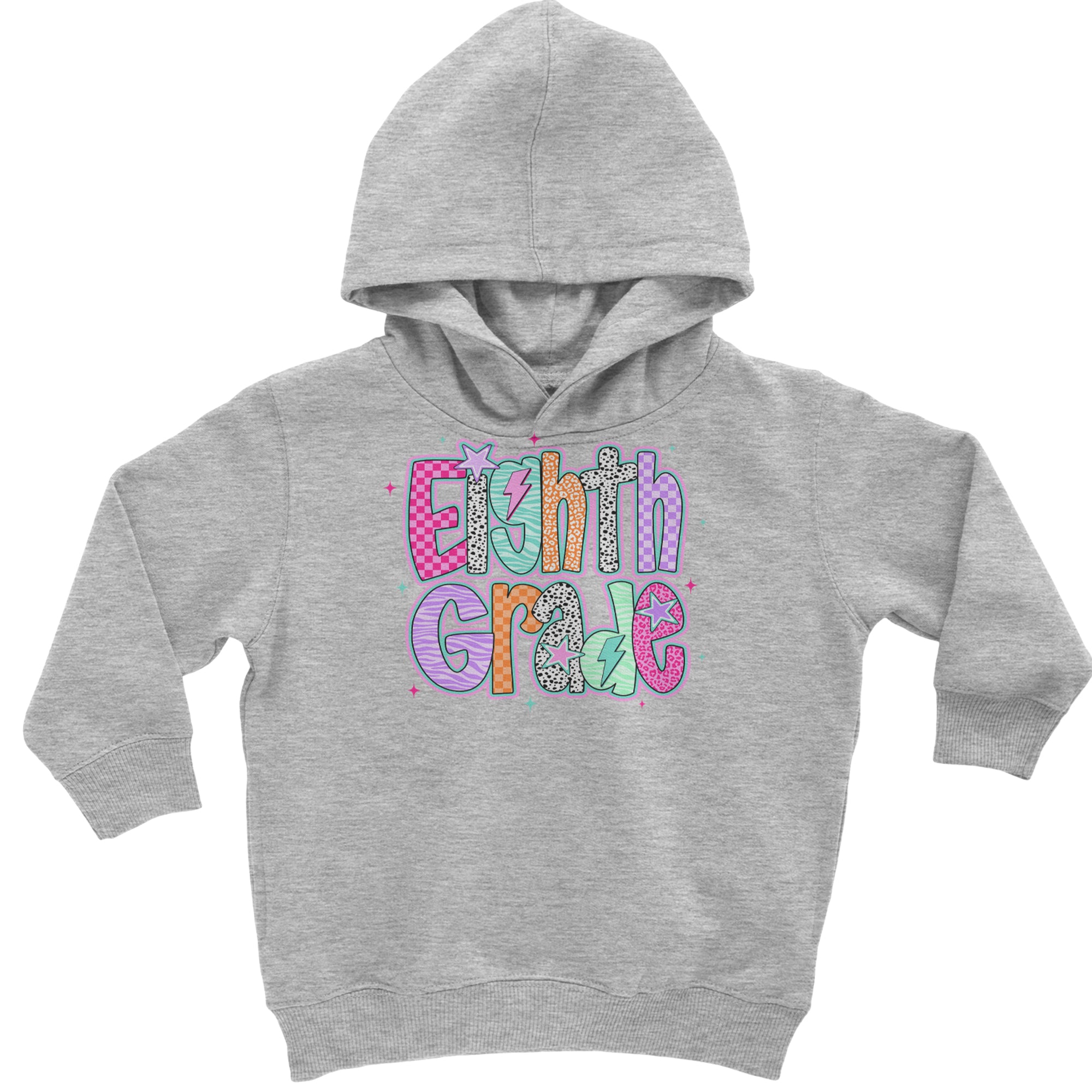 Eighth Grade Energy Colorful Back to School Toddler Hoodie Or Infant Fleece Romper Heather Grey
