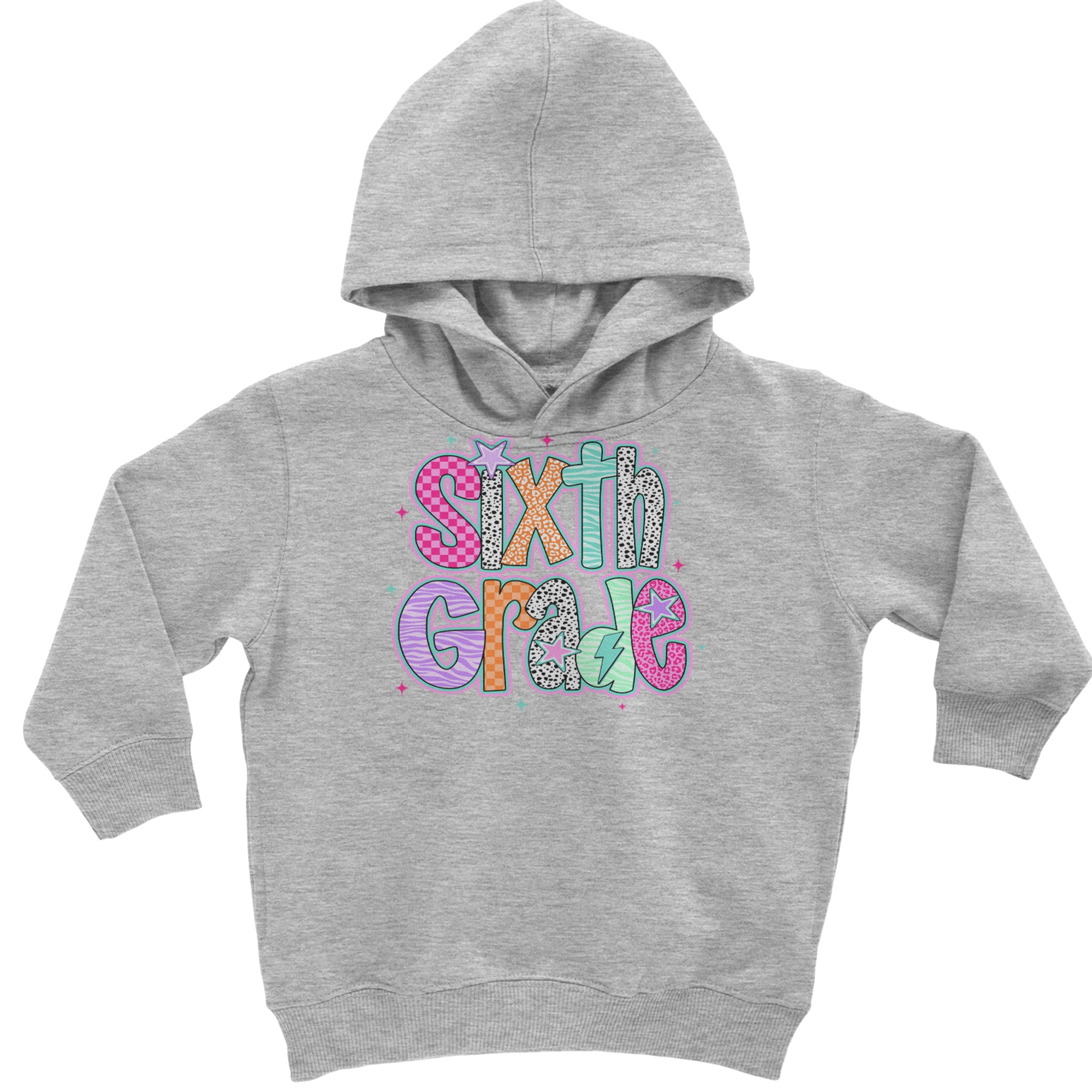 Sixth Grade Colorful Back to School Toddler Hoodie Or Infant Fleece Romper Heather Grey