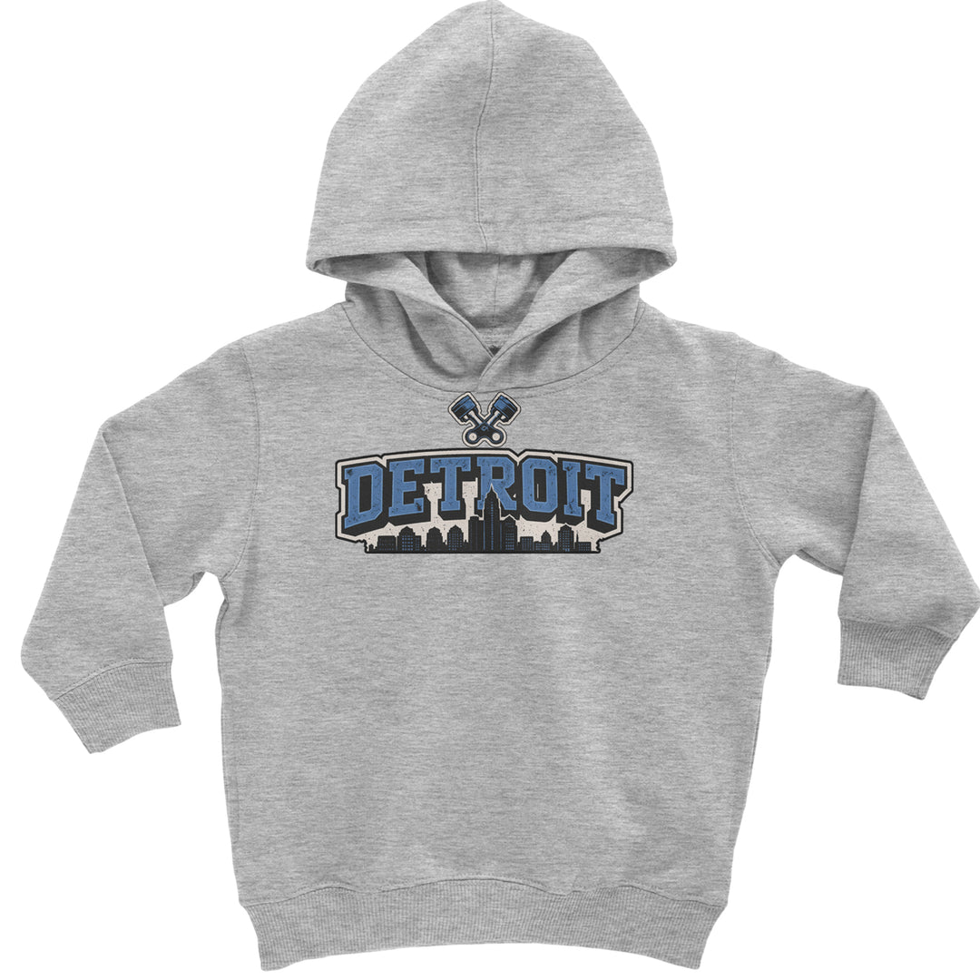 Detroit Motor City Retro Piston Toddler Hoodie Or Infant Fleece Romper Heather Grey