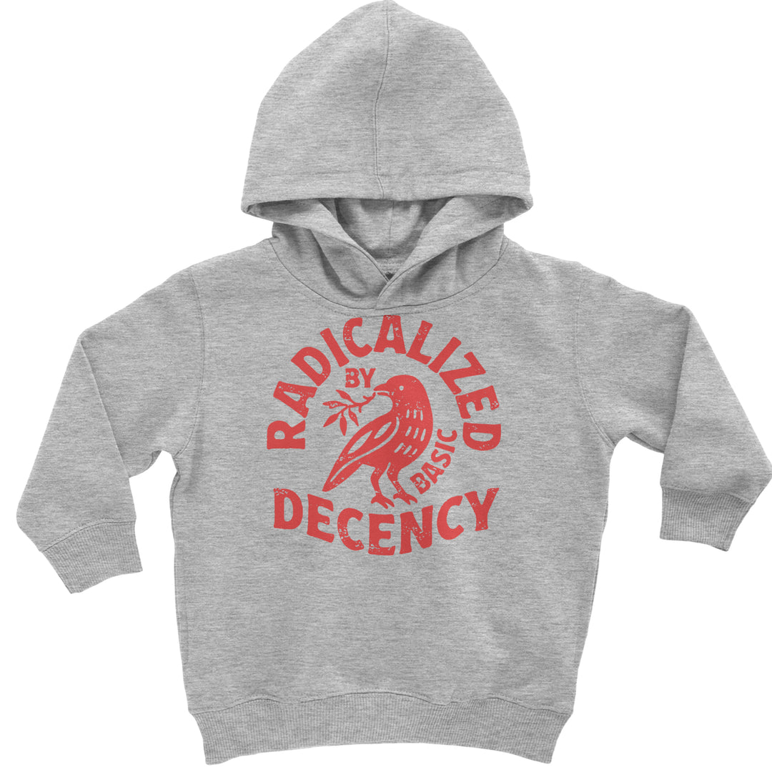 Radicalized by Basic Decency Dove Protest Statement Toddler Hoodie Or Infant Fleece Romper Heather Grey