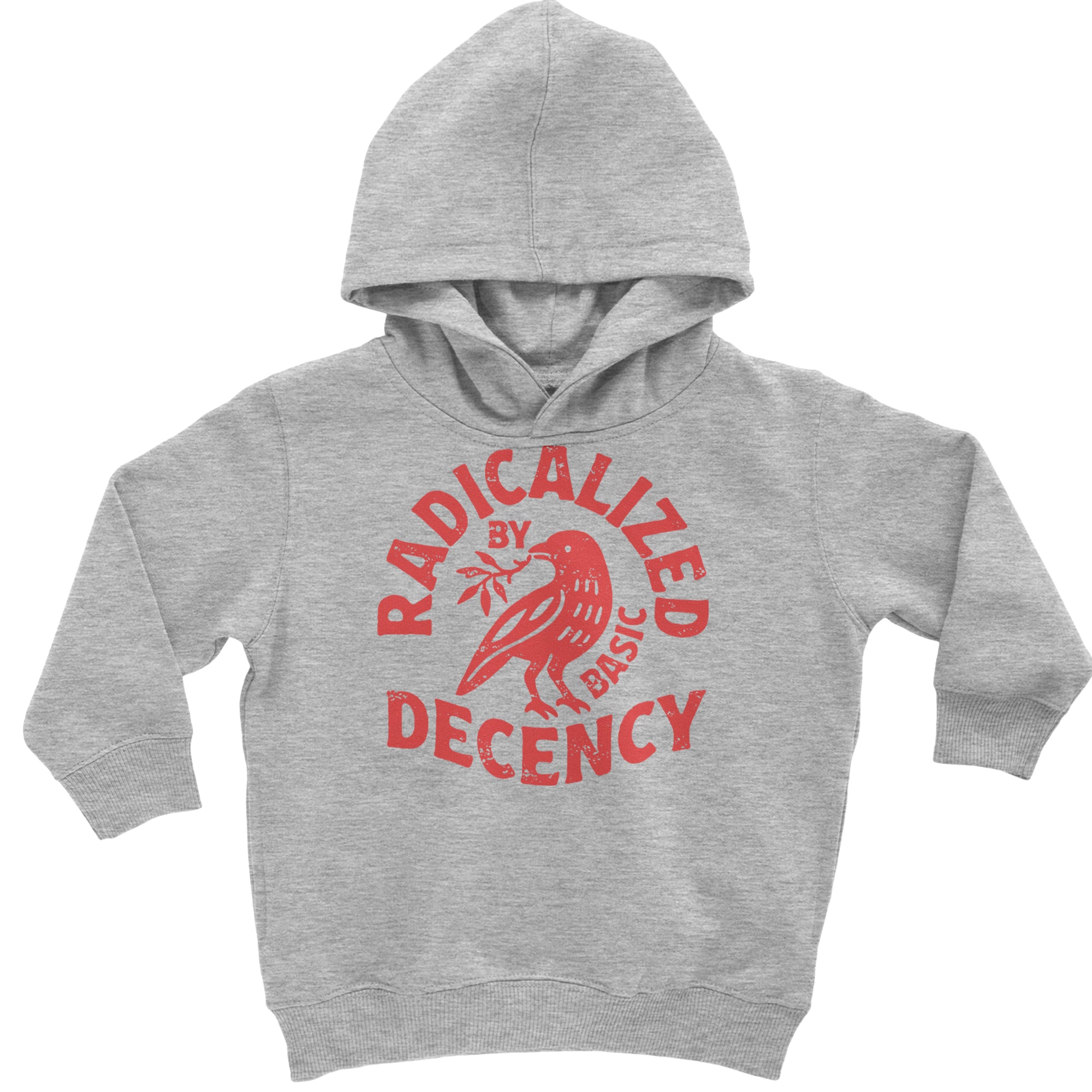 Radicalized by Basic Decency Dove Protest Statement Toddler Hoodie Or Infant Fleece Romper Heather Grey