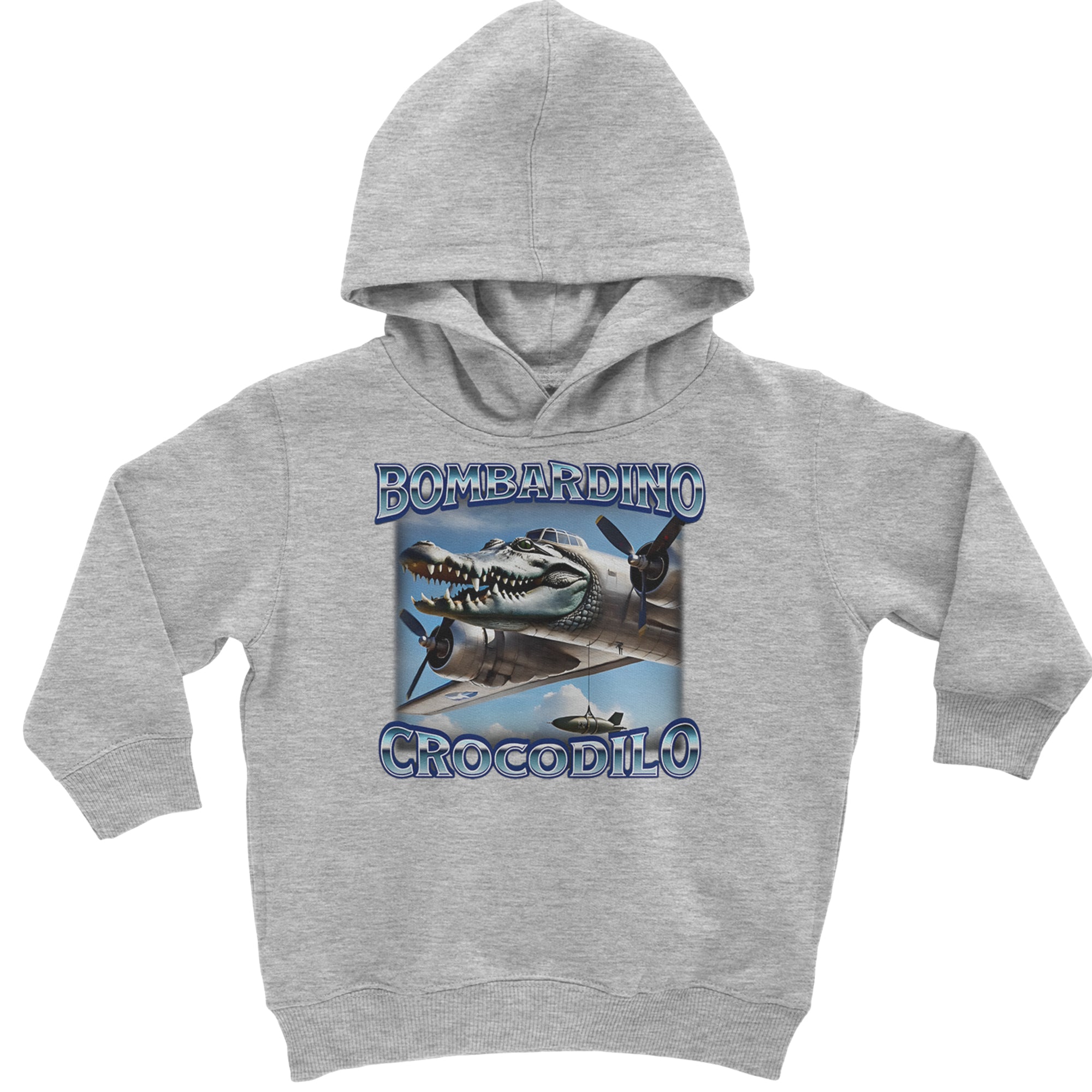 Bombardino Crocodilo Brainrot Toddler Hoodie Or Infant Fleece Romper Heather Grey