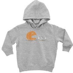 Pumpkin Pacman Chasing Ghosts Halloween Toddler Hoodie Or Infant Fleece Romper Heather Grey