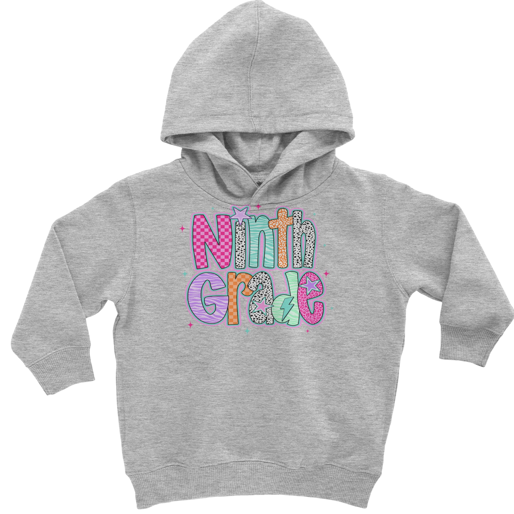 Ninth Grade Freshman Vibes Colorful Back to School Toddler Hoodie Or Infant Fleece Romper Heather Grey