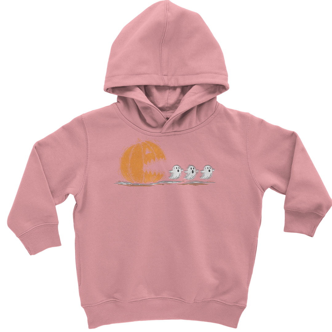 Pumpkin Pacman Chasing Ghosts Halloween Toddler Hoodie Or Infant Fleece Romper Mauve