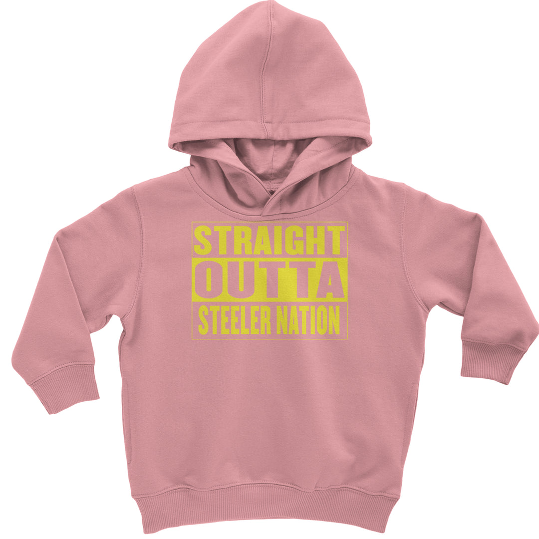 Straight Outta Steeler Nation Football graphic on Toddler Hoodie and Baby Fleece Onesie in Mauve