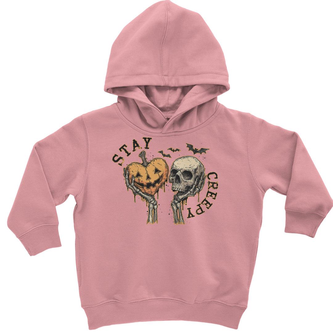 Stay Creepy Skull and Pumpkin Halloween Toddler Hoodie Or Infant Fleece Romper Mauve