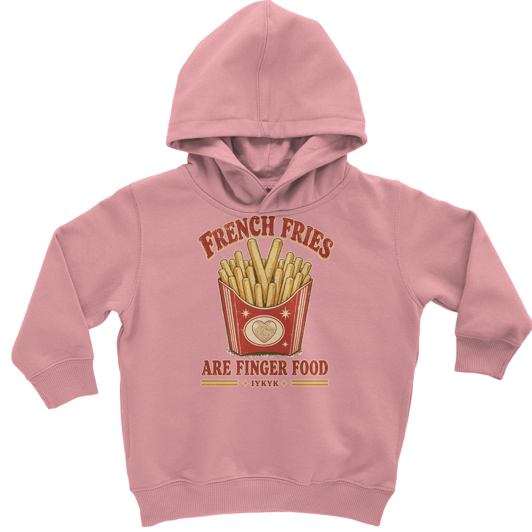 French Fries Are Finger Food IYKYK Toddler Hoodie Or Infant Fleece Romper Mauve