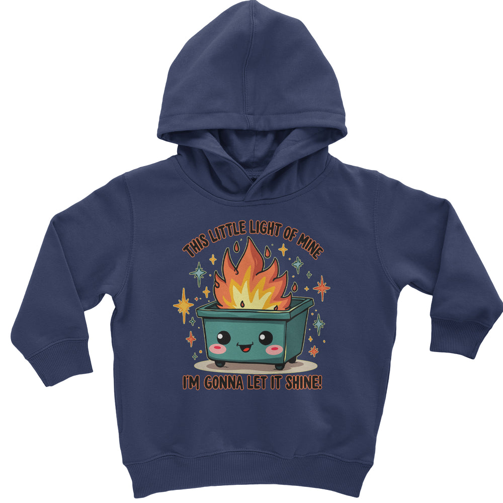 This Little Light of Mine Dumpster Fire Smile Face graphic on Toddler Hoodie and Baby Fleece Onesie in Navy Blue