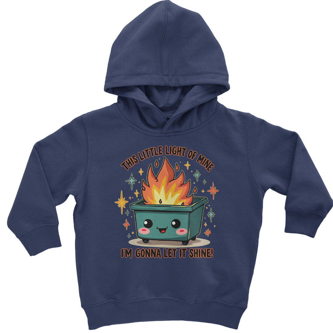 This Little Light of Mine Dumpster Fire Smile Face graphic on Toddler Hoodie and Baby Fleece Onesie in Navy Blue