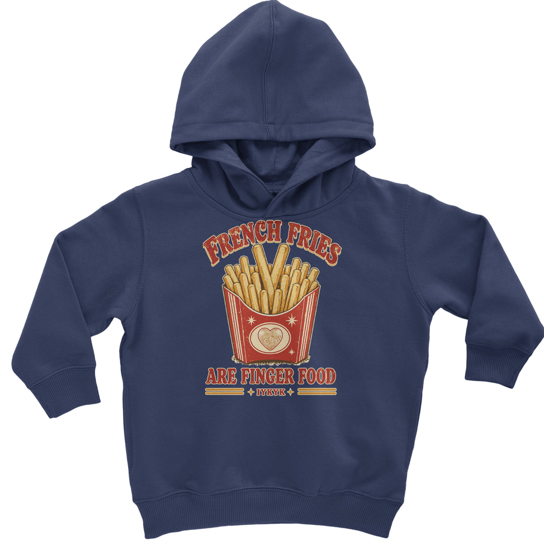 French Fries Are Finger Food IYKYK Toddler Hoodie Or Infant Fleece Romper Navy Blue