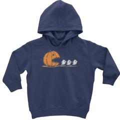 Pumpkin Pacman Chasing Ghosts Halloween Toddler Hoodie Or Infant Fleece Romper Navy Blue