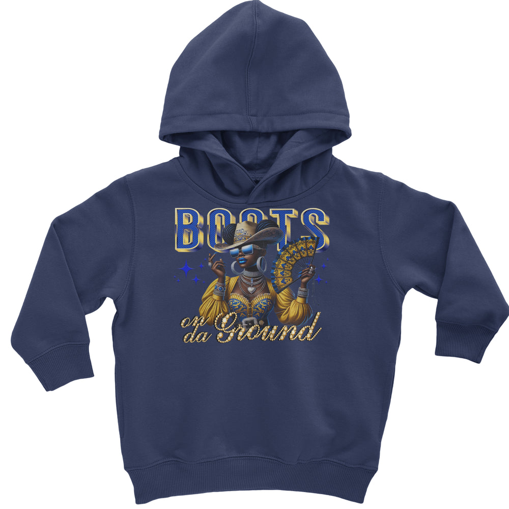 Boots On Da Ground Folding Fan graphic on Toddler Hoodie and Baby Fleece Onesie in Navy Blue