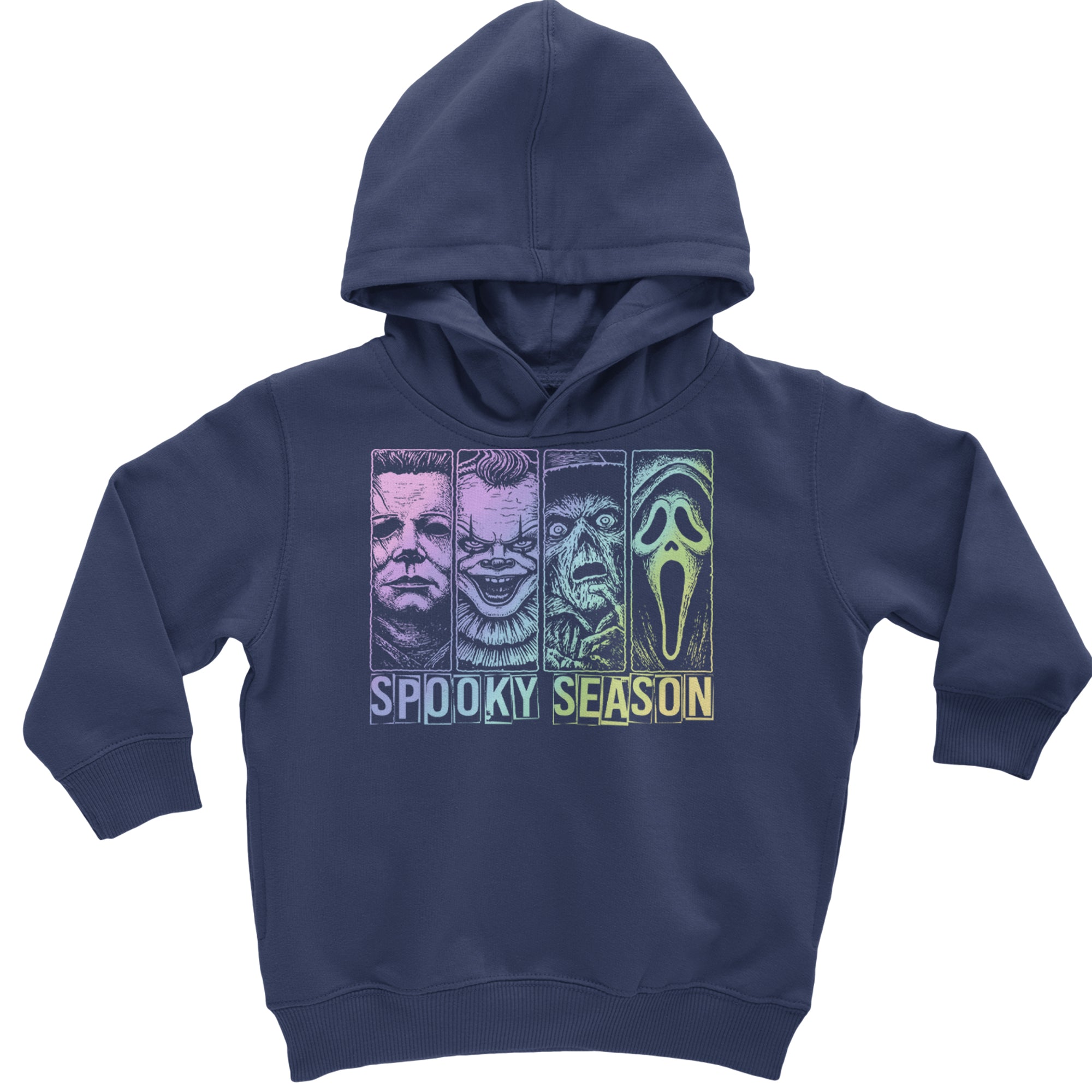 Spooky Season Horror Icons Halloween Toddler Hoodie Or Infant Fleece Romper Navy Blue