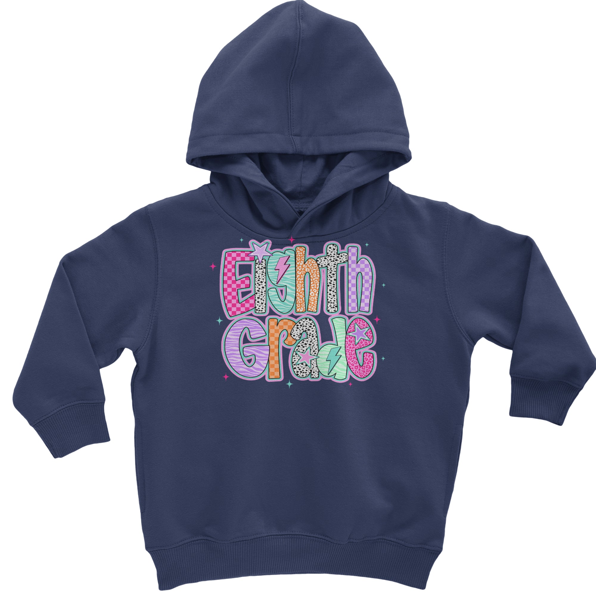 Eighth Grade Energy Colorful Back to School Toddler Hoodie Or Infant Fleece Romper Navy Blue
