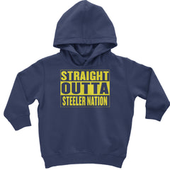 Straight Outta Steeler Nation Football graphic on Toddler Hoodie and Baby Fleece Onesie in Navy Blue