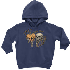 Stay Creepy Skull and Pumpkin Halloween Toddler Hoodie Or Infant Fleece Romper Navy Blue