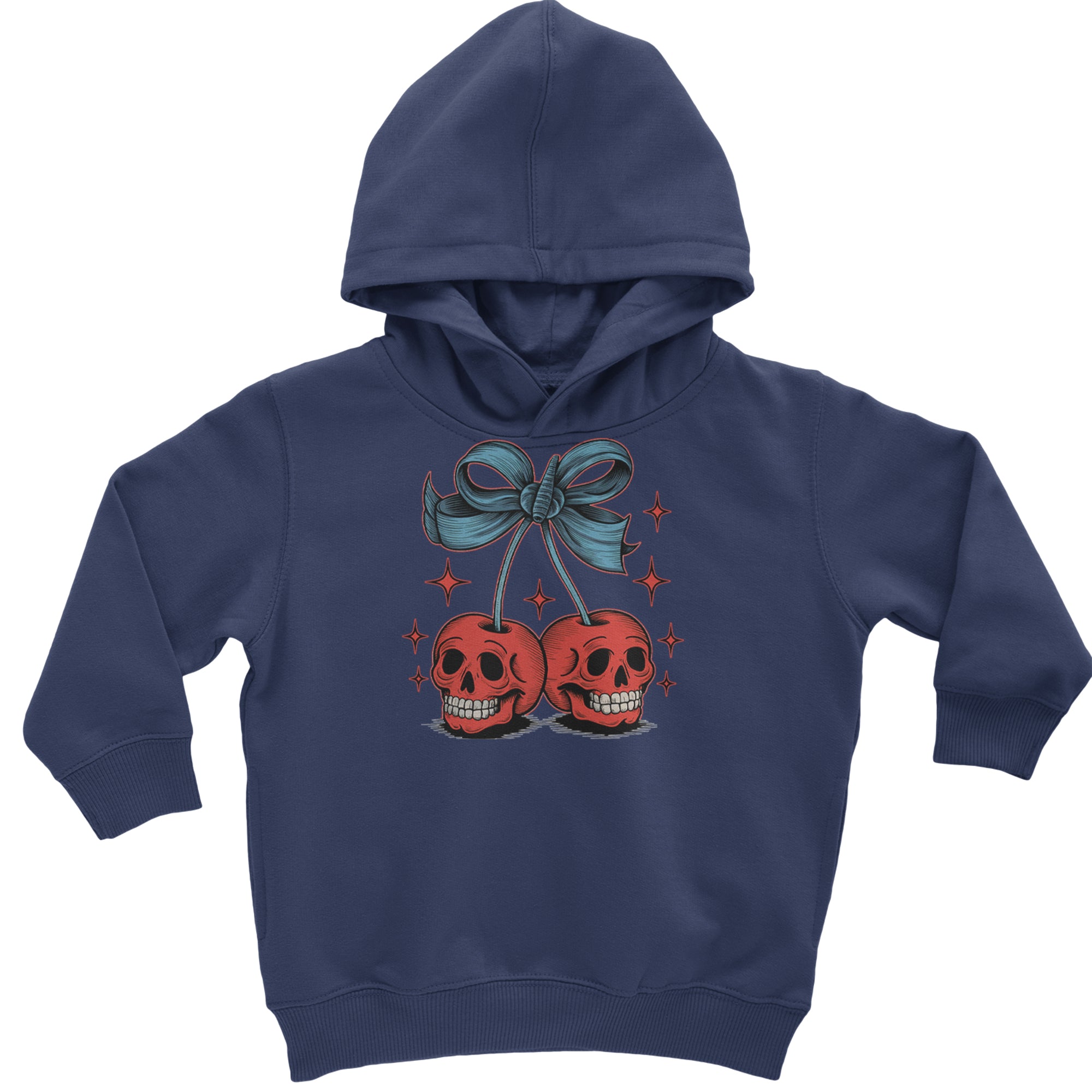 Cherry Skulls Retro Tattoo Toddler Hoodie Or Infant Fleece Romper Navy Blue