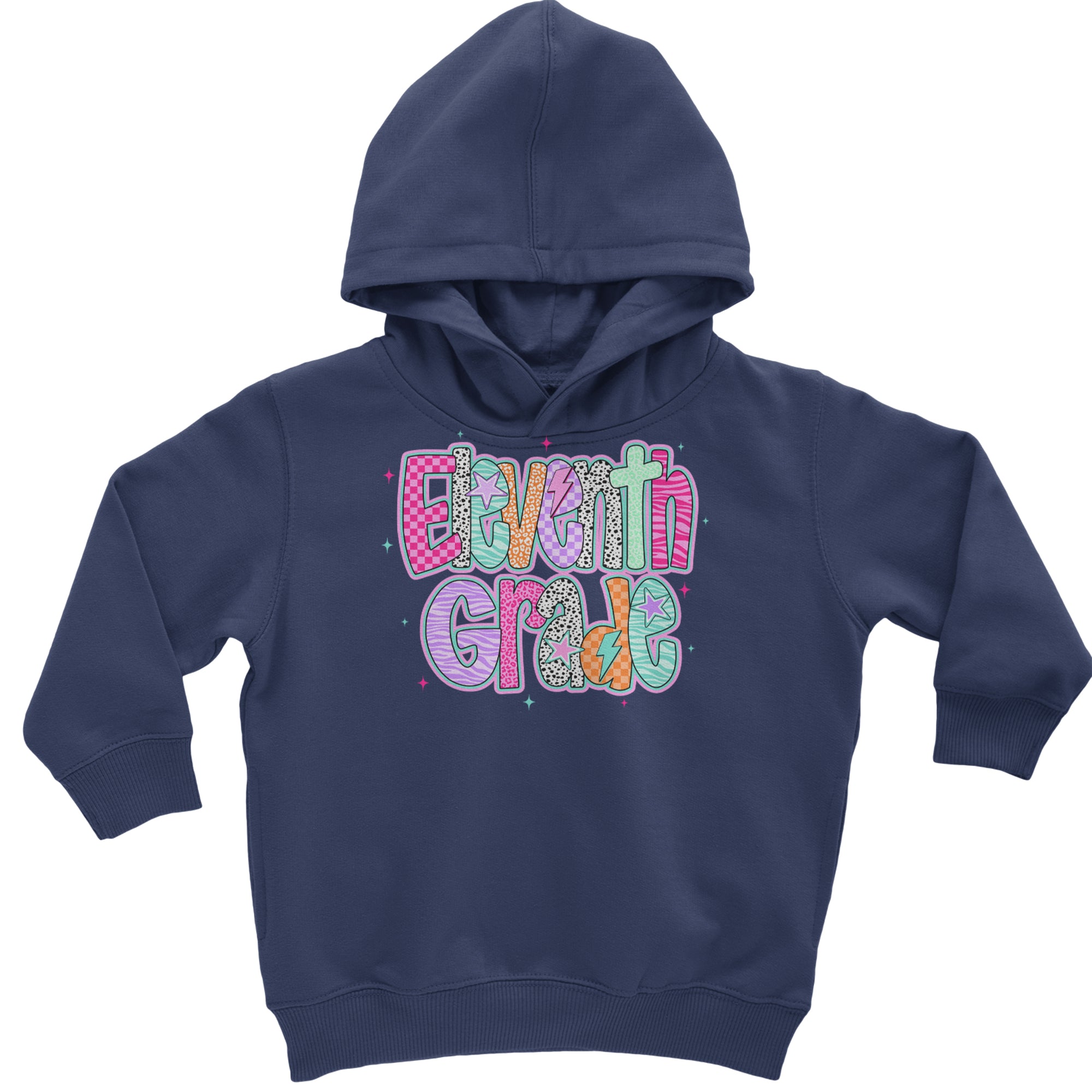 Eleventh Grade Extra Colorful Back to School Toddler Hoodie Or Infant Fleece Romper Navy Blue