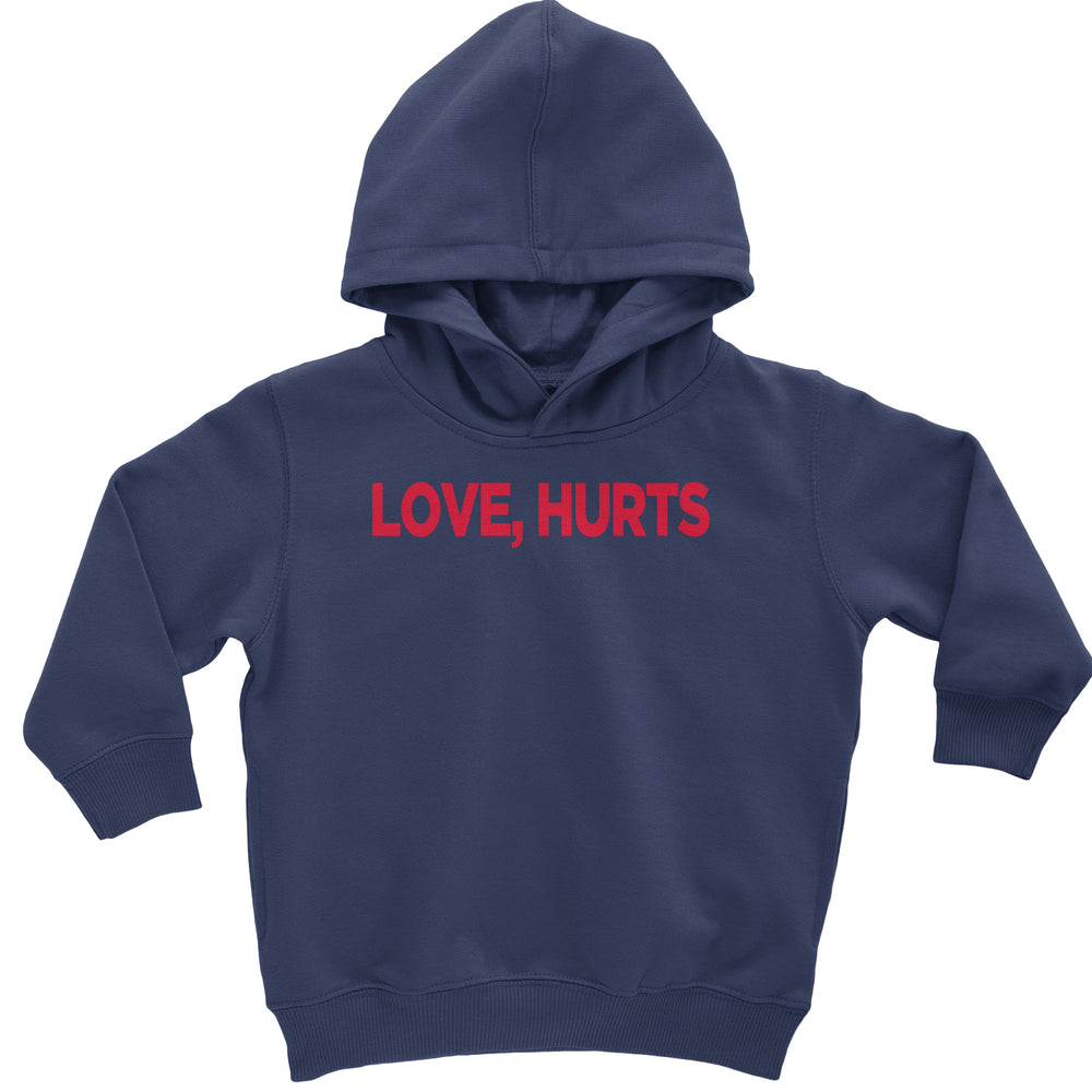 Love Hurts graphic on Toddler Hoodie and Baby Fleece Onesie in Navy Blue